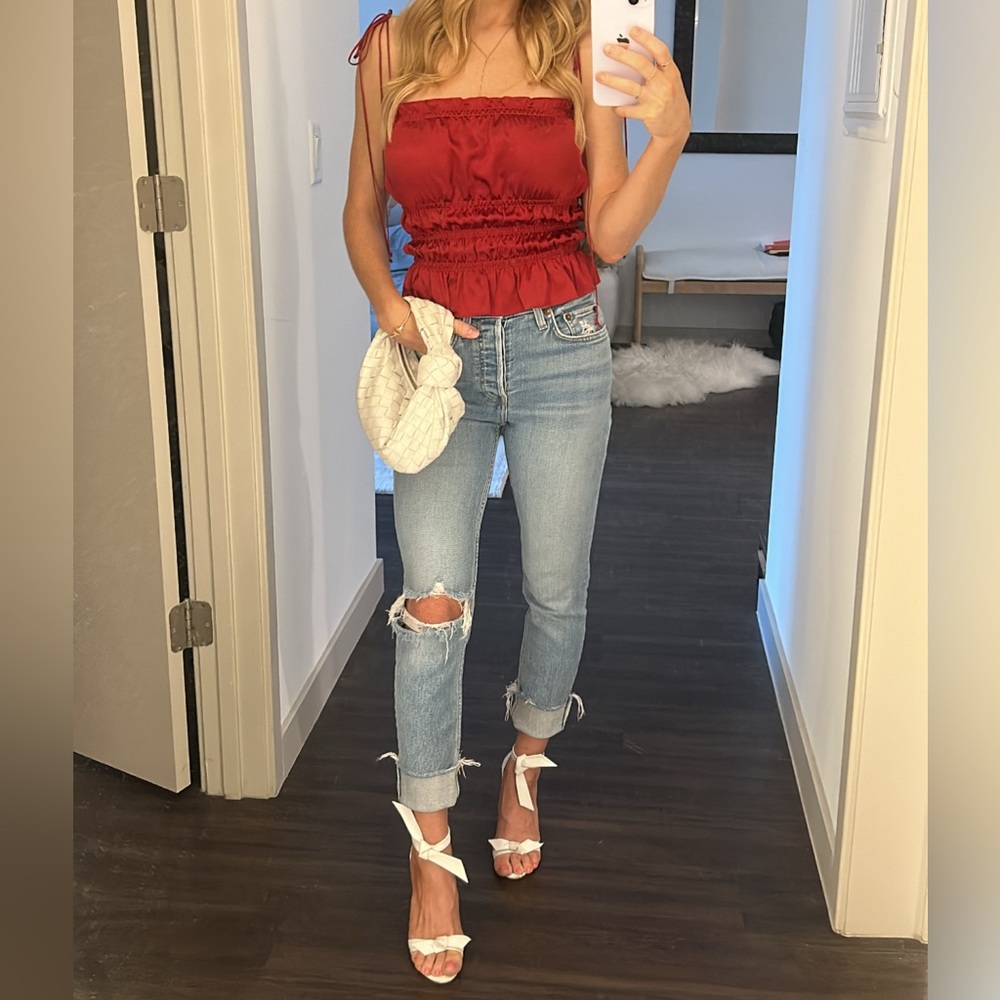 Reformation Viviana Red Silk Top Size Small